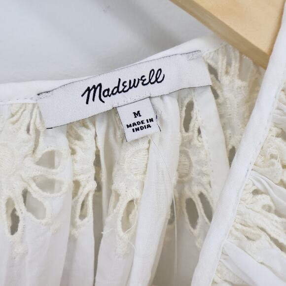 NWT Madewell Embroidered Shirred Puff-Sleeve Top In Floral Eyelet Ivory Medium - Picture 7 of 9